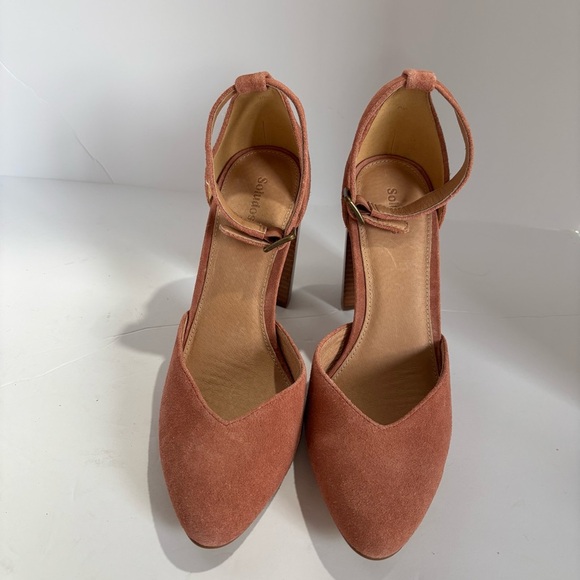SOLUDOS COLLETTE Pink/Salmon Size
9.5 Suede Heels With Buckle At Ankle; - Picture 1 of 5